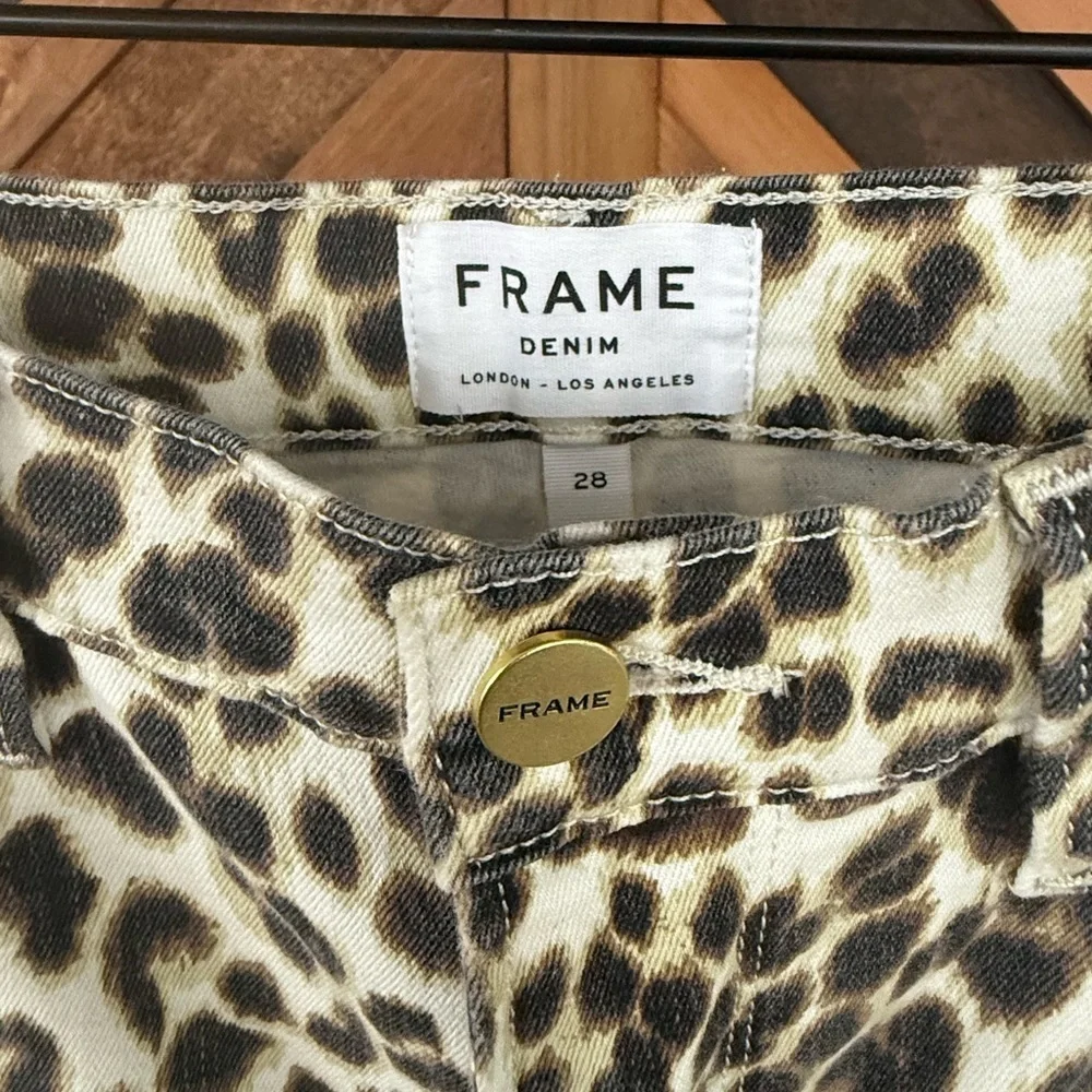 FRAME Leopard Ali High Rise Cigarette Skinny Jeans, Size 28
